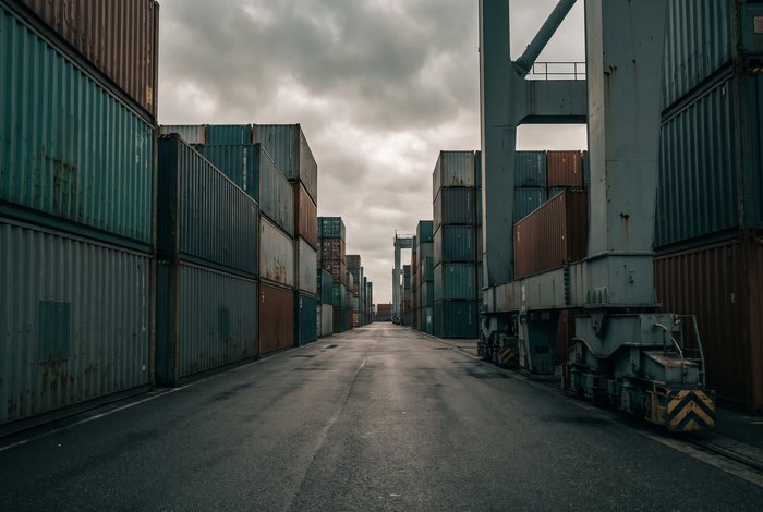 Containerterminal mit gestapelten Seecontainern